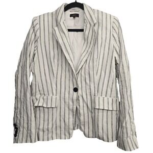 Quince 100% Linen Striped Blazer M  Black White Pinstripe Quiet Luxury Coastal